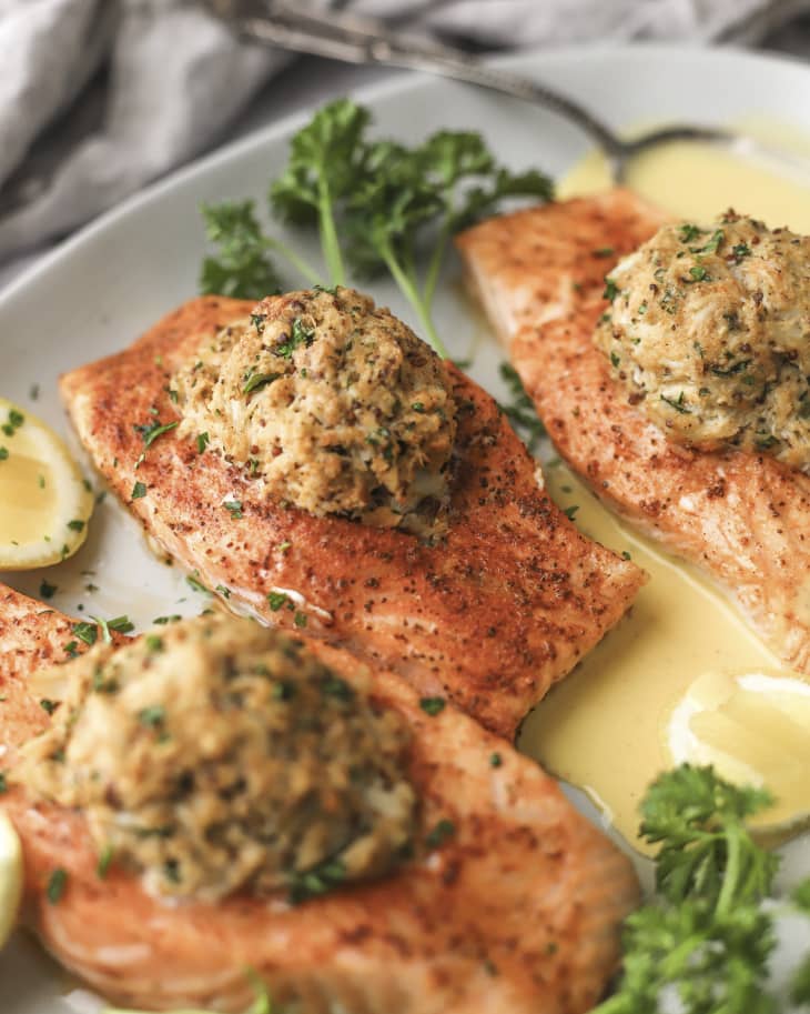 Easy CrabStuffed Salmon Recipe 2023 AtOnce